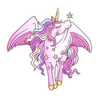 Cute magical winged unicorn with stars. Black outline. Coloring. vector