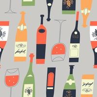 Seamless pattern of wine bottles and glasses. Vector illustration.