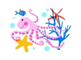 Octopus. Marine life, underwater world, aquarium fish. Vector illustration on a white background.