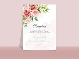 Wedding invitation card template red flowers theme vector