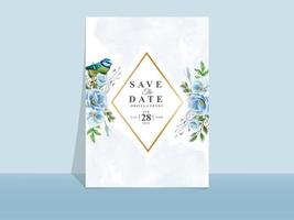 Wedding invitation card template blue flowers theme