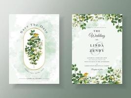 invitaciones de boda de eucalipto verde vector