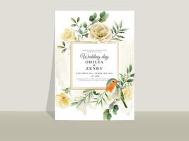 Wedding invitation card template yellow flowers theme vector