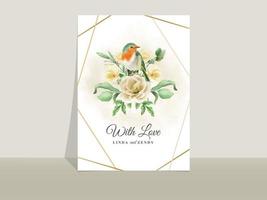 plantilla de tarjeta de invitación de boda tema de flores amarillas vector