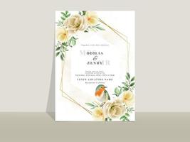 plantilla de tarjeta de invitación de boda tema de flores amarillas vector