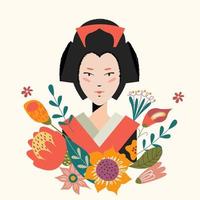 Female portrait with flowers. Vector illustration.