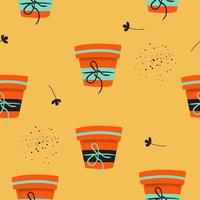 Seamless pattern on a yellow background. Flower pot. vector