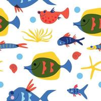 Seamless pattern. Marine life, underwater world, aquarium fish. Vector illustration on a white background.