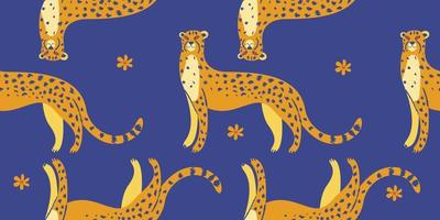 patrón sin costuras. guepardos sobre un fondo azul oscuro. vector