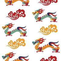 Seamless pattern in Chinese style with Chinese dragons. Vector colorful illustration. Traditional Chinese pattern.