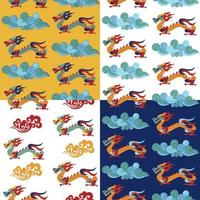 Seamless pattern in Chinese style with Chinese dragons. Vector colorful illustration. Traditional Chinese pattern.