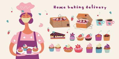 Home baking delivery. Vector illustration.