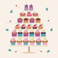 A large set of delicious and beautiful cakes. Vector illustration on a light background.