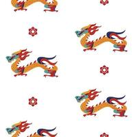 Seamless pattern in Chinese style with Chinese dragons. Vector colorful illustration. Traditional Chinese pattern.