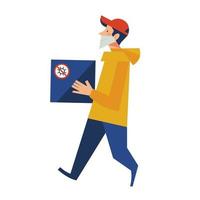 Delivery. Contactless delivery. A courier in a medical mask delivers a box. Online purchases during the quarantine. vector