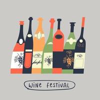 un conjunto de diferentes botellas de vino. ilustración vectorial. vector