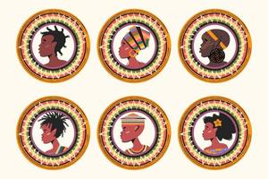 A set of vector portraits in profile of African men and women.