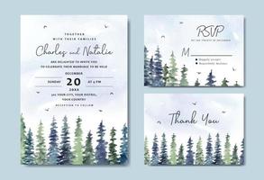 Wedding invitation set of pine trees watercolor vector