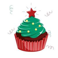 cupcake festivo en forma de árbol de navidad vector