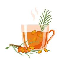 A mug of tea with sea buckthorn berries vector