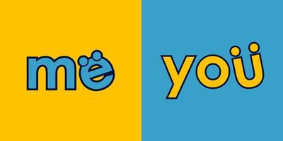 Me VS You. Flat stroke style trend modern logotype graphic design with eye and smile icon. for fun and happy quiz or challenge vector