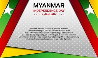 Myanmar Independence Day Background. 4 January. Copy space area. Greeting card, banner, vector illustration. With the Myanmar national flag and star icon. Premium and luxury design