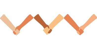 Holding hands diversity vector illustration. Different people hand by hand together. Unity and equality concept.