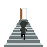 Businessmen are running up the staircase to the door go to success goal vector