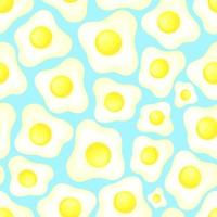 seamless pattern scrambled fried eggs vector for eco farm cookbook menu recipe. cheerful colorful healthy wholesome food breakfast brunch lunch dinner concept. hand drawn egg in flat cartoon style