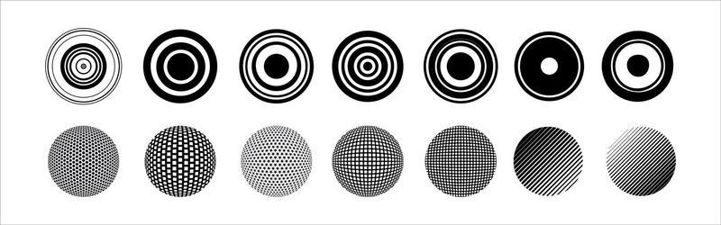 Circle dotted speed lines. Abstract round halftone circle frames, rotating dotted circle shapes. Halftone round elements vector illustration set.