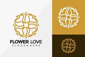Diseño de logotipo de amor de flor real, diseños de logotipos de identidad de marca, plantilla de ilustración vectorial