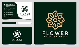 Modern Minimalist Mandala Flower Logo Design and template. Golden Elegant Cosmetic Spa icon vector business card