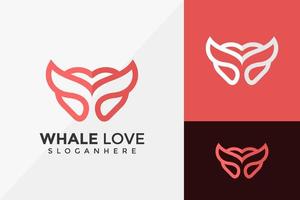 Diseño de logotipo de arte de línea de amor de ballena, plantilla de ilustración de vector de diseños de logotipo moderno