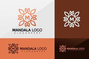 vector de logotipo de mandala de letra inicial m, diseño de logotipo de flor elegante minimaliset, logotipo moderno, plantilla de ilustración de vector de diseños de logotipo