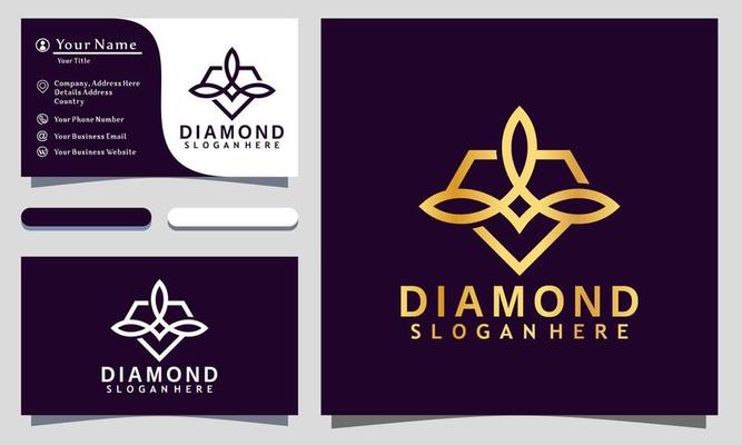 Golden Diamond Jewelry Fashion logo design vector Illustration, business card template