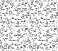 Seamless pattern with a man drawn in one line in an elegant minimalist style. Abstract face of woman and man. Contour silhouette of persons. Vector illustration background design.