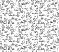 Seamless pattern with a man drawn in one line in an elegant minimalist style. Abstract face of woman and man. Contour silhouette of persons. Vector illustration background design.