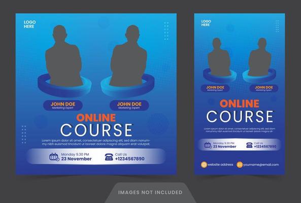 social media post feed and story online Webinar course business marketing template banner or flyer design with blue color