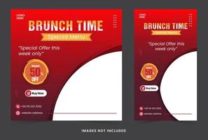 social media post feed and story brunch template banner or flyer collection for restaurant vector
