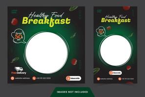 social media post feed and story Breakfast Healthy Food for social media post banner or flyer promotion green template vector