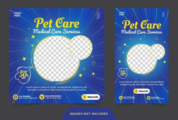 social media post feed and story template pet care baner or flyer for social media template with modern brush style