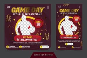 social media post feed and story basketball sport game baner or flyer for social media template with modern brush style