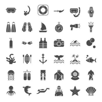 buceo iconos web sólidos vector