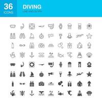 línea de buceo web glifo iconos vector