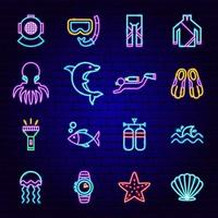Scuba Diving Neon Icons