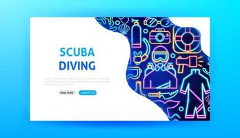 Scuba Diving Neon Landing Page vector