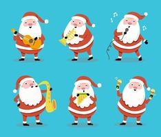 Set of hand drawn style cartoon Santa Claus. Vector illustration