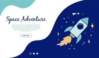 Space banner with rocket illustration. Vector