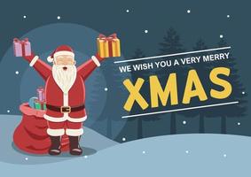 Christmas greeting with Santa claus holding gifts illustration vector