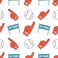 Baseball Seamless Pattern. Foam Hand, Flags, and Ball Pattern vector